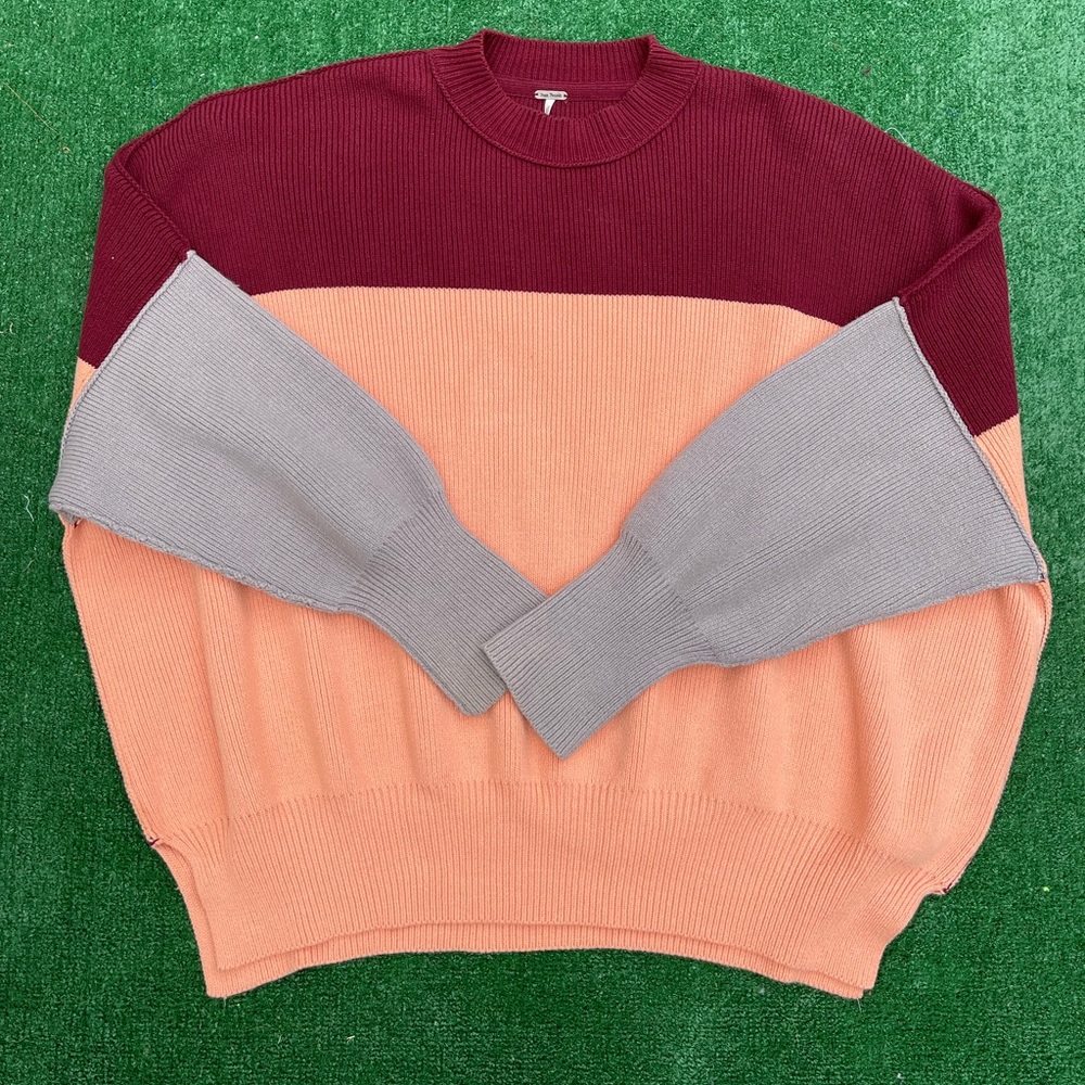Free People Oversized Baggy Color Block Knitted Pullover Sweater, Size Small